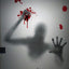 Halloween Sticker Ghost Shadow Blood Handprint Window Glass Sticker Traceless Scary Red Blood Print Window Wall Decal Decoration