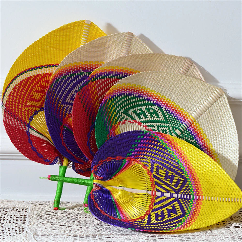 Handmade Bamboo Woven Fan Straw Woven Summer Cooling Hand Fan Creative Sunflower Fan Peach Heart Large Fan