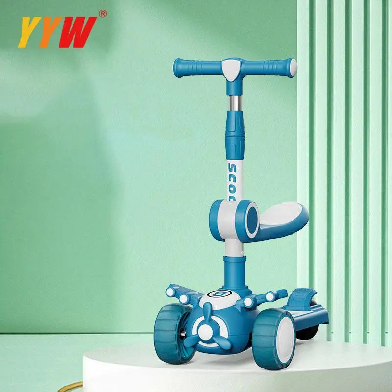 For 2-8 Years Children Cycling Kick Scooter With Seat And Pusher Flash Wheels Board Adjustable Height Kid Foot Pedal Scooters