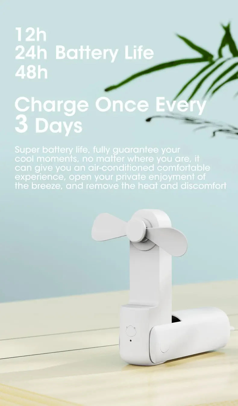 2000mAh Power Bank 3 Gears Portable Fan Super Mini Handheld Fan USB Rechargeable Fan Foldable Hand Held Small Pocket Fan