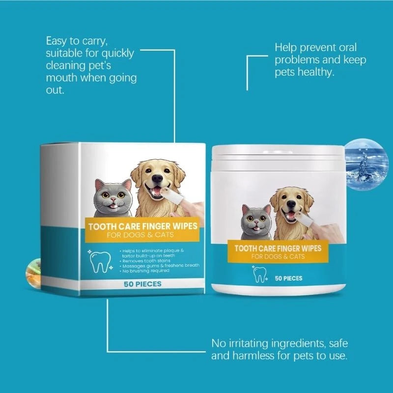 50pcs Pet Teeth Care Finger Wipes Daily Use Dog Cats Dental Care Finger Sleeves .Y5GA