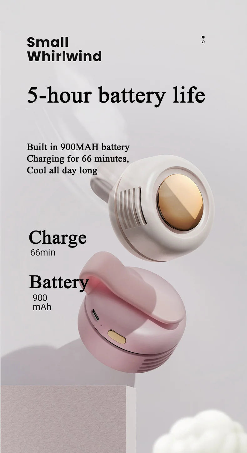 Portable Silent Mini Clip Fan Bladeless USB Fan Built-in 900mAh Battery Hanging Waist Electric Fan 3 Speeds for Outdoor Travel