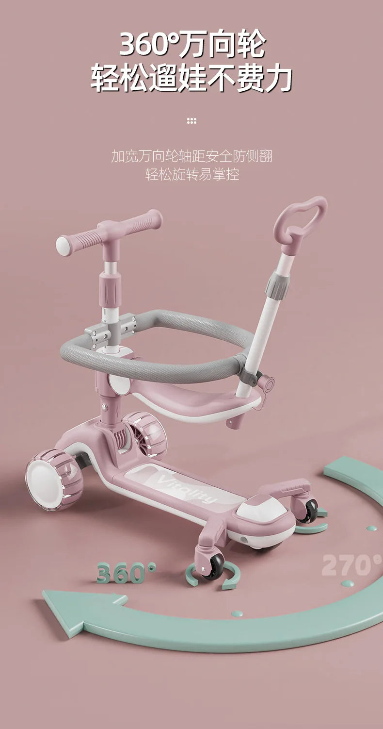 New Children's Scooter Multifunctional Toy Car for Boys and Girls with Guardrails Universal Wheels Five in One Children Scooter