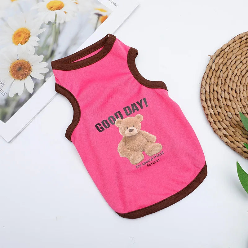 Pets Summer Prints Vests Dog Clothes Little Bear Dog Pattern Pet T-shirts Breathable Sleeveless Puppy Costume Dog Pet Shirts