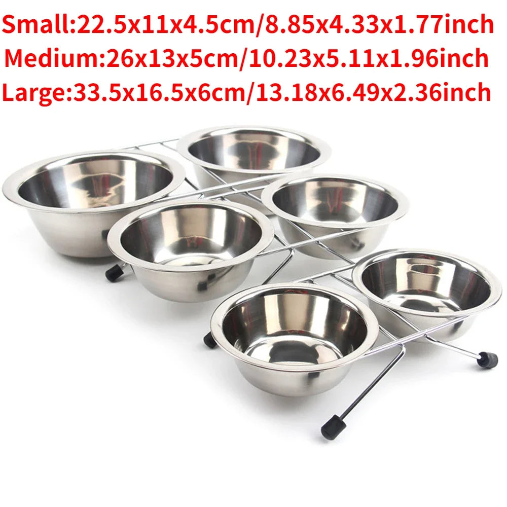 Double Stainless Steel Pet Bowls with Iron Stand - Anti-Slip Puppy Feeder