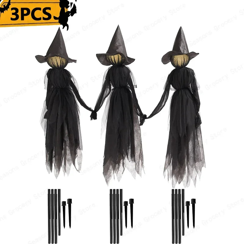 Halloween Colourful Glow Three Hand-Holding Witches Sound-activated hand-holding witch Halloween light up decoration props