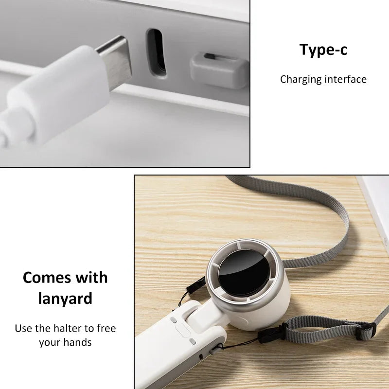 2025 New Hanging Neck Outdoor 180 Degree Folding Desktop Mini Fan Hand-held Folding High-speed Powerful Turbo Fan