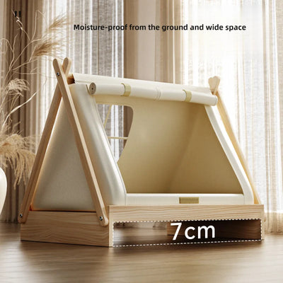 Wooden Oxford Cloth Dog Bed  Elevated Moisture-Proof Tent Enclosed Safety House  All-Season  Dog Shelter with Frame Support