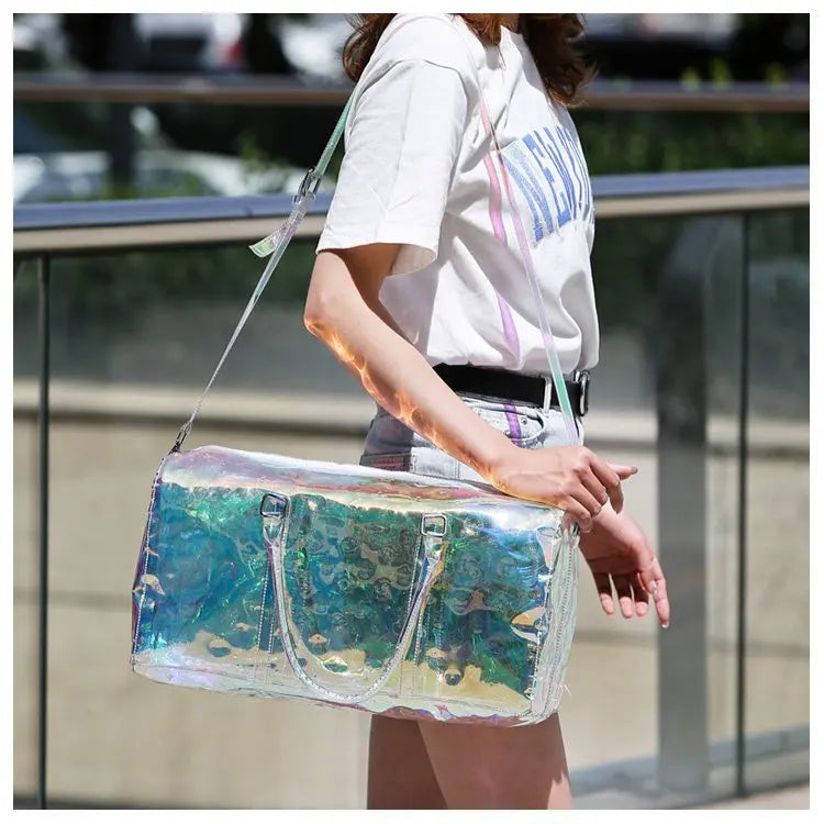 Colorful Bright Travel Bag Summer Women's Beach Handbag Leisure Fitness Swim Gym Bag Clear Jelly Portable Laser Transparent Tote