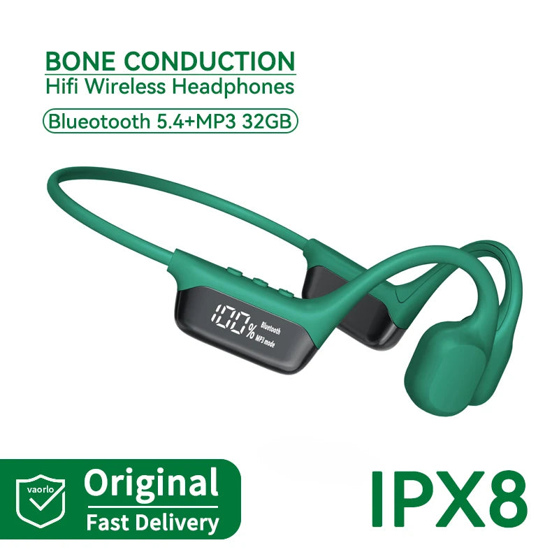 #IPX8 Waterproof Bone Conduction Wireless Headphone Bluetooth 5.4+32GB RAM MP3 Player HIFI Music Sport Swimming Headset with Mic