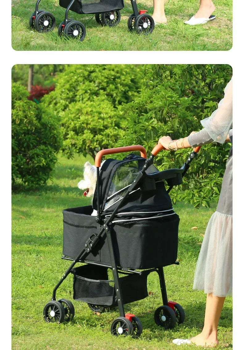 Lightweight Pet Stroller - Detachable hand carry, Breathable, with shopping basket
