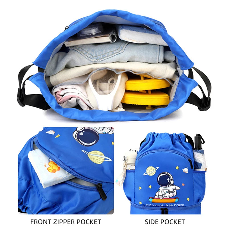 Kids Swimming Backpack Children Dry Wet Sports Gym Fitness Bag Waterproof Beach Shoulder Rucksack  Cartoon Travel Duffel Pack