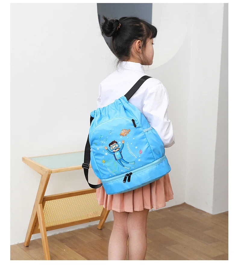 Kids Swimming Backpack Children Dry Wet Sports Gym Fitness Bag Waterproof Beach Shoulder Rucksack  Cartoon Travel Duffel Pack