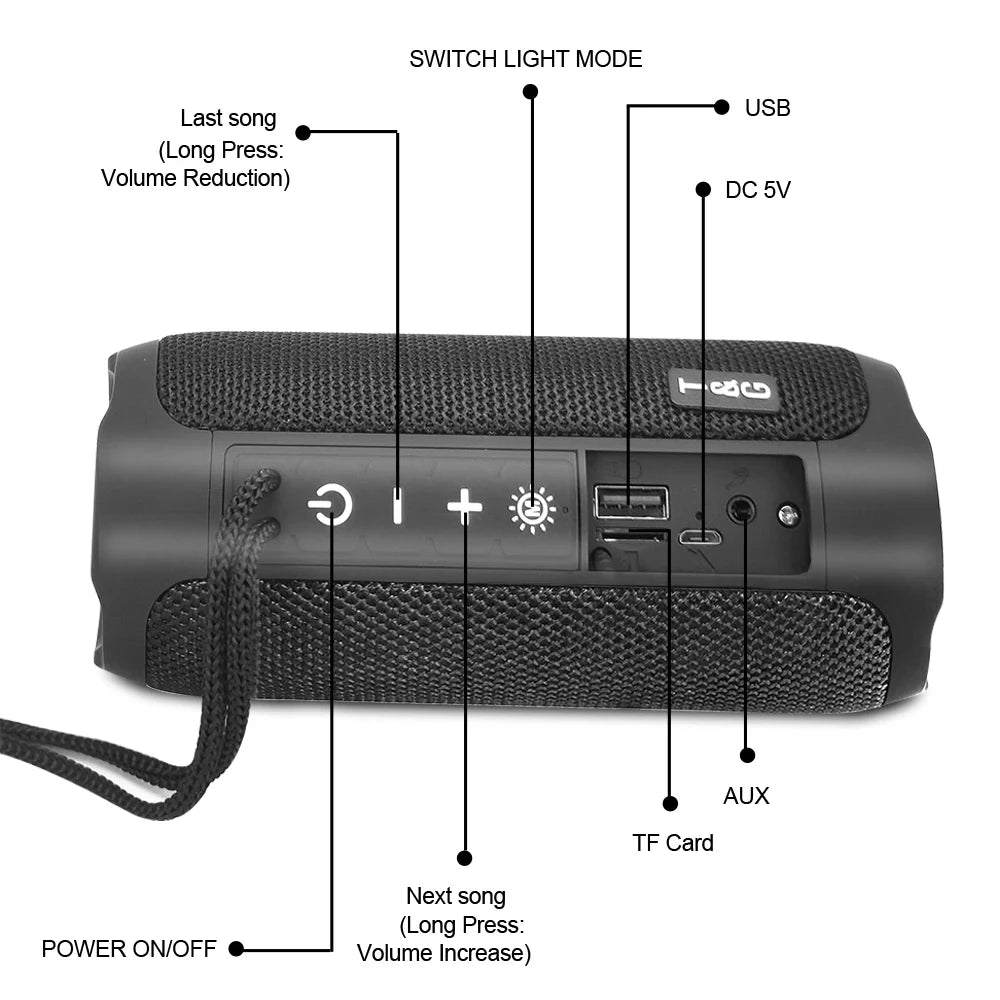 TG227 Waterpro With Lamp Outdoor Portable Upright Wireless Compatible Speaker Music Player Support USB/ TF/ FM Radio Music Party