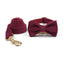 Burgundy Velvet Dog Collar Personalized Thicken Metal Buckle Pet Harness Bow Tie Collar Leash Set with Poop Bag Luxury Dog Gift