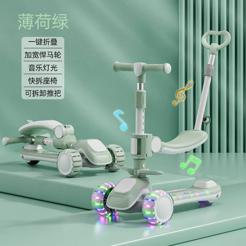 New Children's Scooter Multifunctional Toy Car for Boys and Girls with Guardrails Universal Wheels Five in One Children Scooter