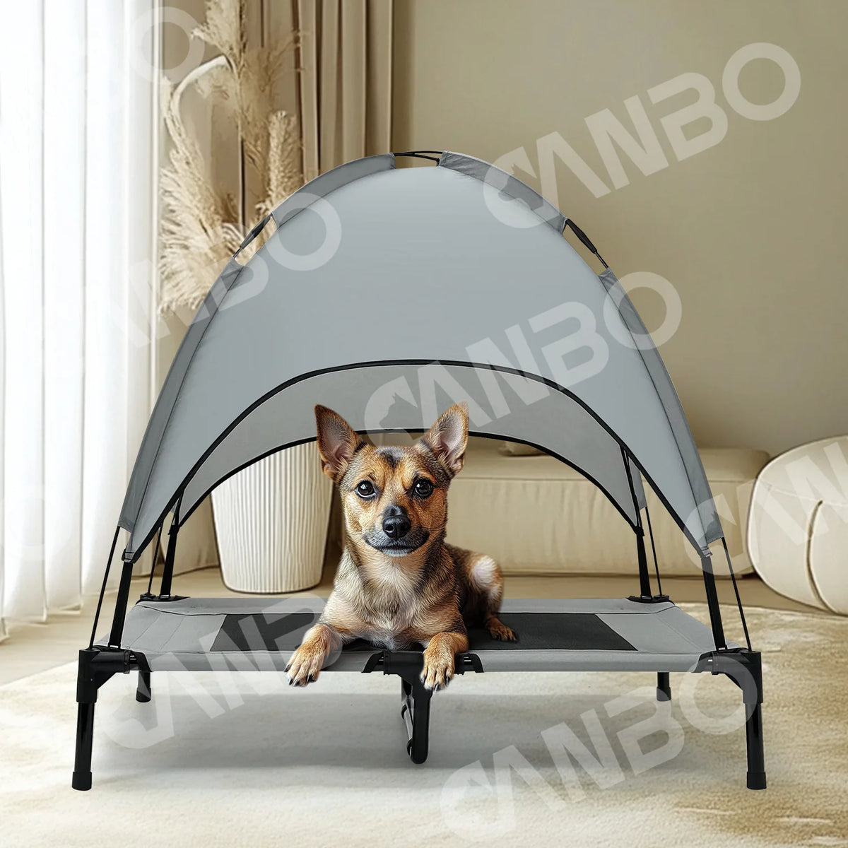 ‌Elevated Outdoor Pet Cot for Large Dogs, Heavy-Duty Frame Summer Camping Bed, Detachable Sunshade Canopy & Portable Dog Tent