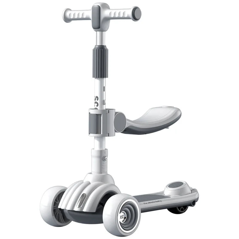 Children's Scooter Can Sit, Ride and Slide Three-in-One Foldable Scooter for Boys and Girls Kick Foot Scooter
