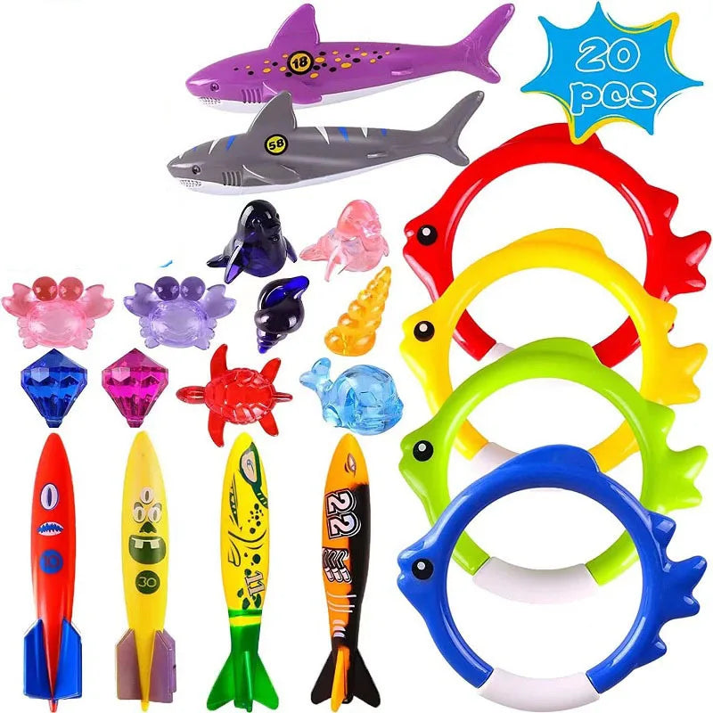 Kids Summer Shark Rocket Throwing Toy Swimming Pool Dive Game Water Fun Games Pool Toys Baby Water Educational Bath Toys Gifts