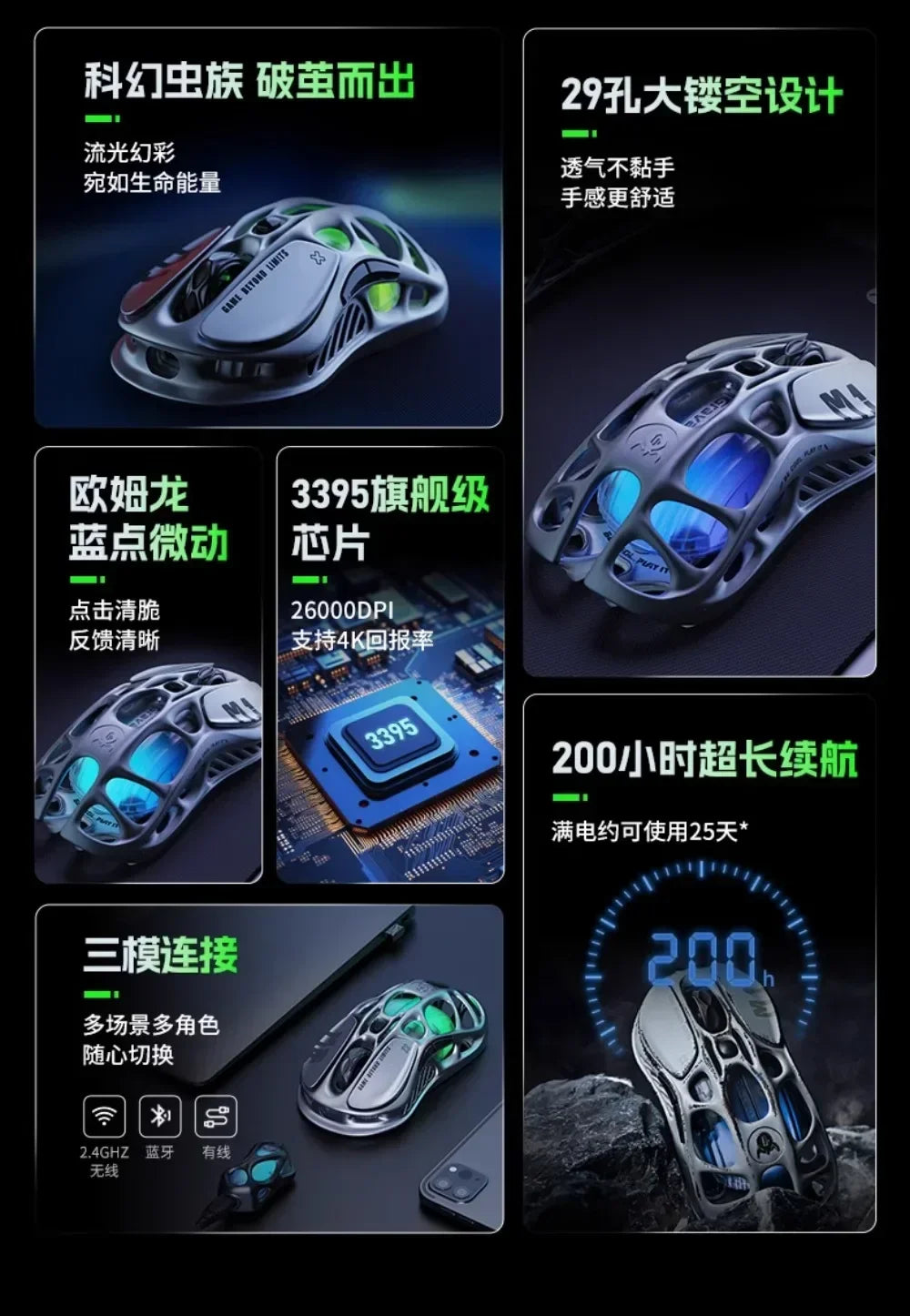 Gravastar M1/M2/Mercury X Pro Mouse Wireless Three Mode Magnesium Alloy Lightweight RGB Hollow Customized E-sports Gamer Mice