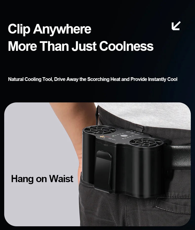 Portable Mini Waist Clip Fan with 20000mAh USB Rechargeable Battery Wireless Neck Fan for Sports Outdoor Working