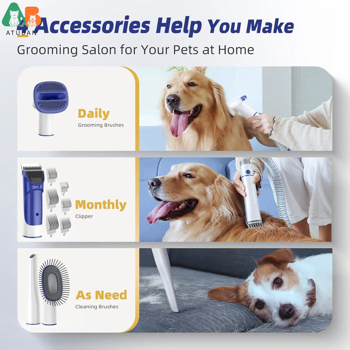 ATUBAN Dog Grooming Kit,15000Pa Strong Pet Grooming Vacuum for Dogs,2L Large Capacity Dog Vacuum for Shedding Grooming Hair