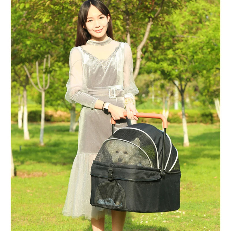 Lightweight Pet Stroller - Detachable hand carry, Breathable, with shopping basket