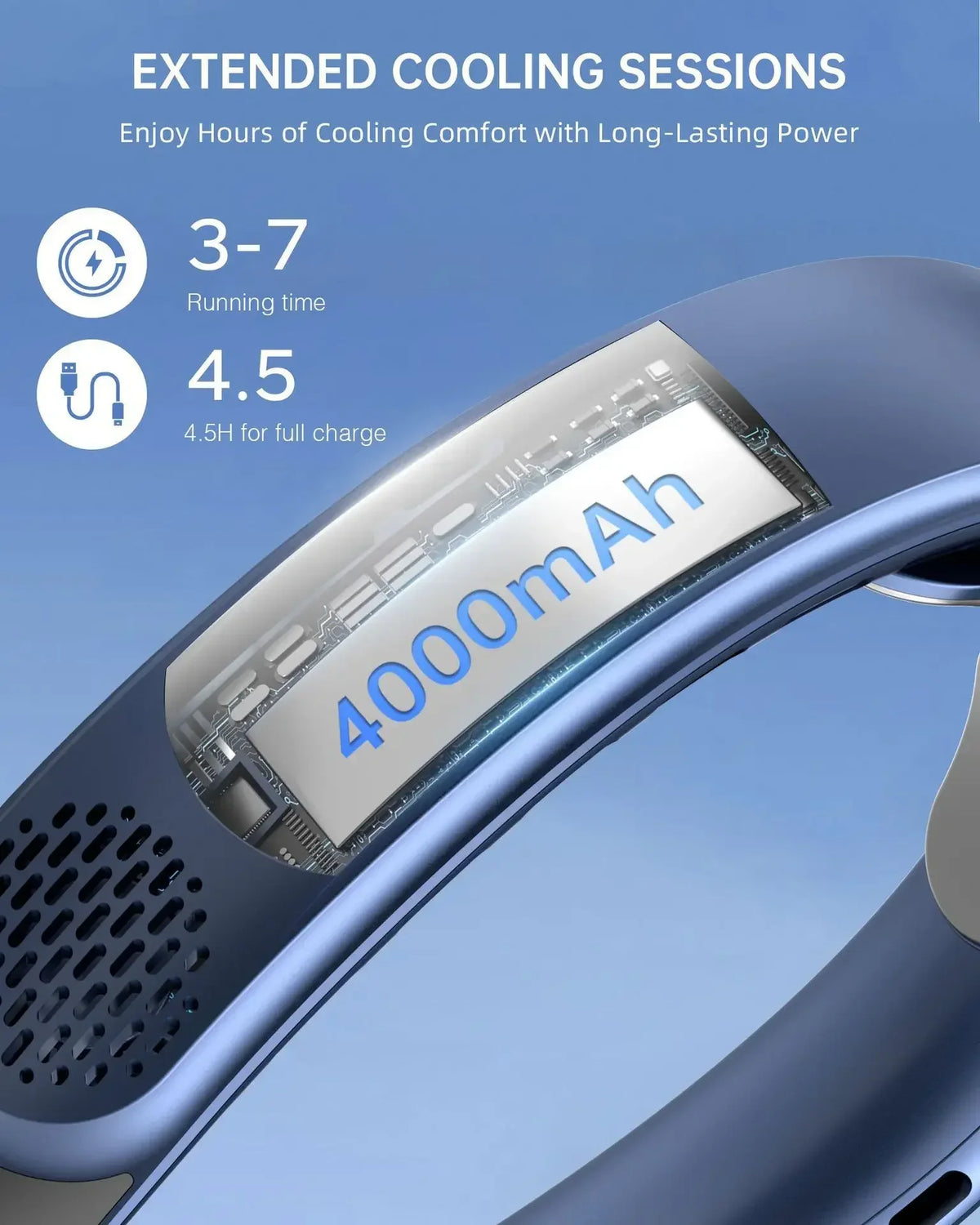 4000mAh Bladeless Portable Neck Fan 3 Gears Adjustable Super Multi-Function Digital Display Rechargable Neck Fan for Outdoor