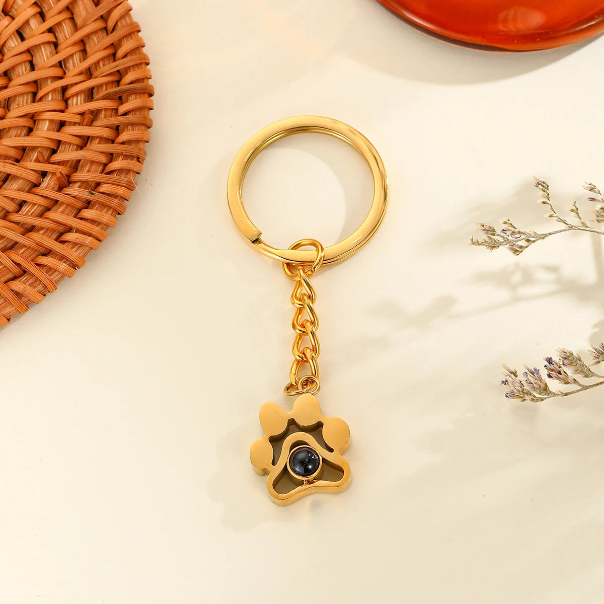 Custom Photo Projection Key Ring Dog Paw Pendant Personalized Keychain With Pet Picture Inside Stainless Steel Jewelry Gifts
