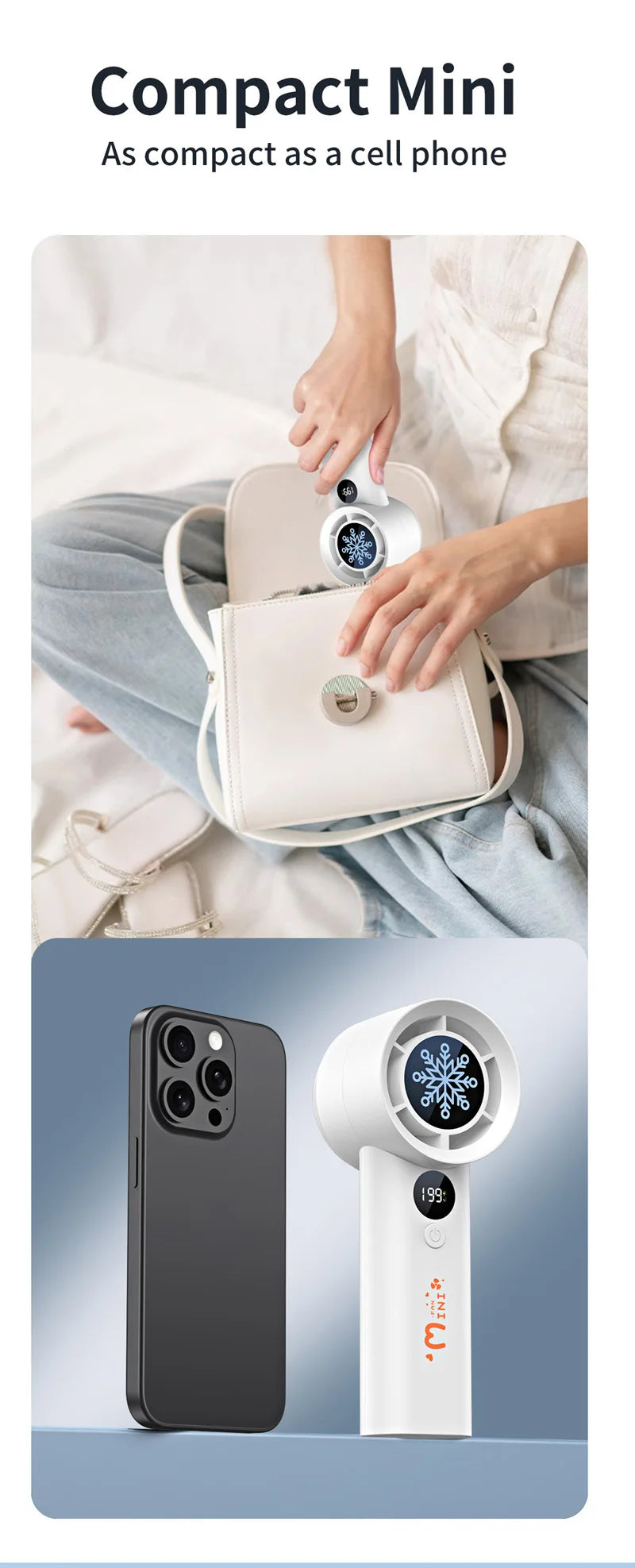 Xiaomi New Handheld Fan 100 Wind Speeds Adjustable USB Charging Mini Digital Display Large Wind Turbine Leafless Electric Fan