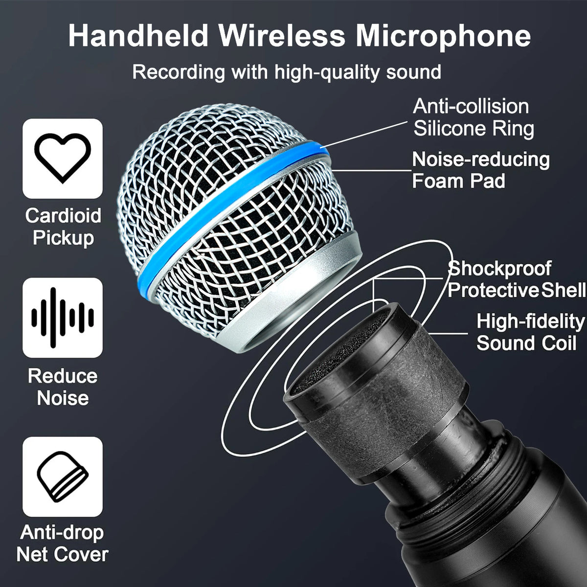 Rechargable Universal Wireless Microphone Dynamic Microphone Handheld Mic Micphone Professional Church Show Meeting-ADS1509