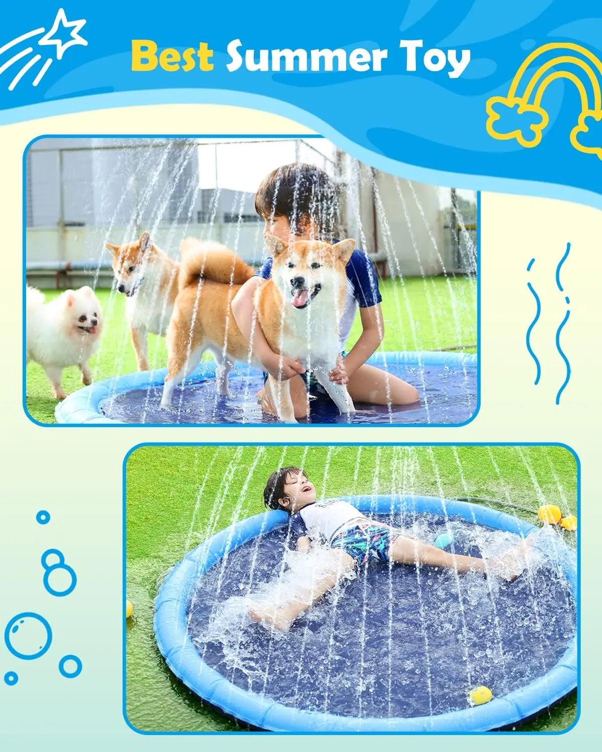 Splash Pad for Dogs Kids Outdoor Water Play Mat Sprinkler Toy Non-Slip Dog Pool Summer Backyard Fun Durable Pet Water Mat