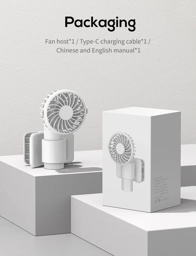 VISSKO Portable Mini Clip Fan USB Rechargeable Hand Held Fan Small Pocket Fan 3Speeds 1000mAh Multifunctional fan Ourdoor Summer