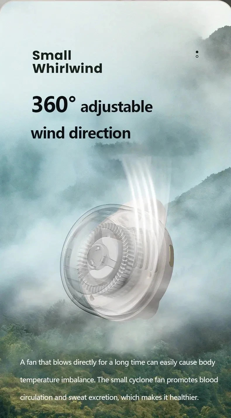 Portable silent mini bladeless electric fan, adjustable 3-speed suspended waist fan, rotating body fan, suitable for outdoor