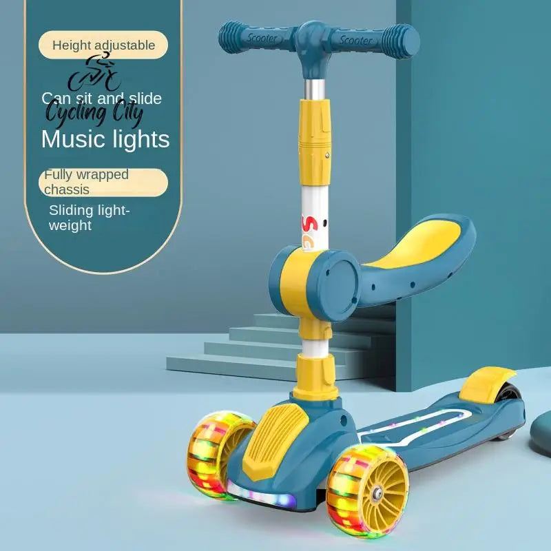 Cycling City 2-12 Years Old Children's Scooter Foldable Scooter With Music Light 3-wheel Scooter 4-speed Adjustable Balance Car