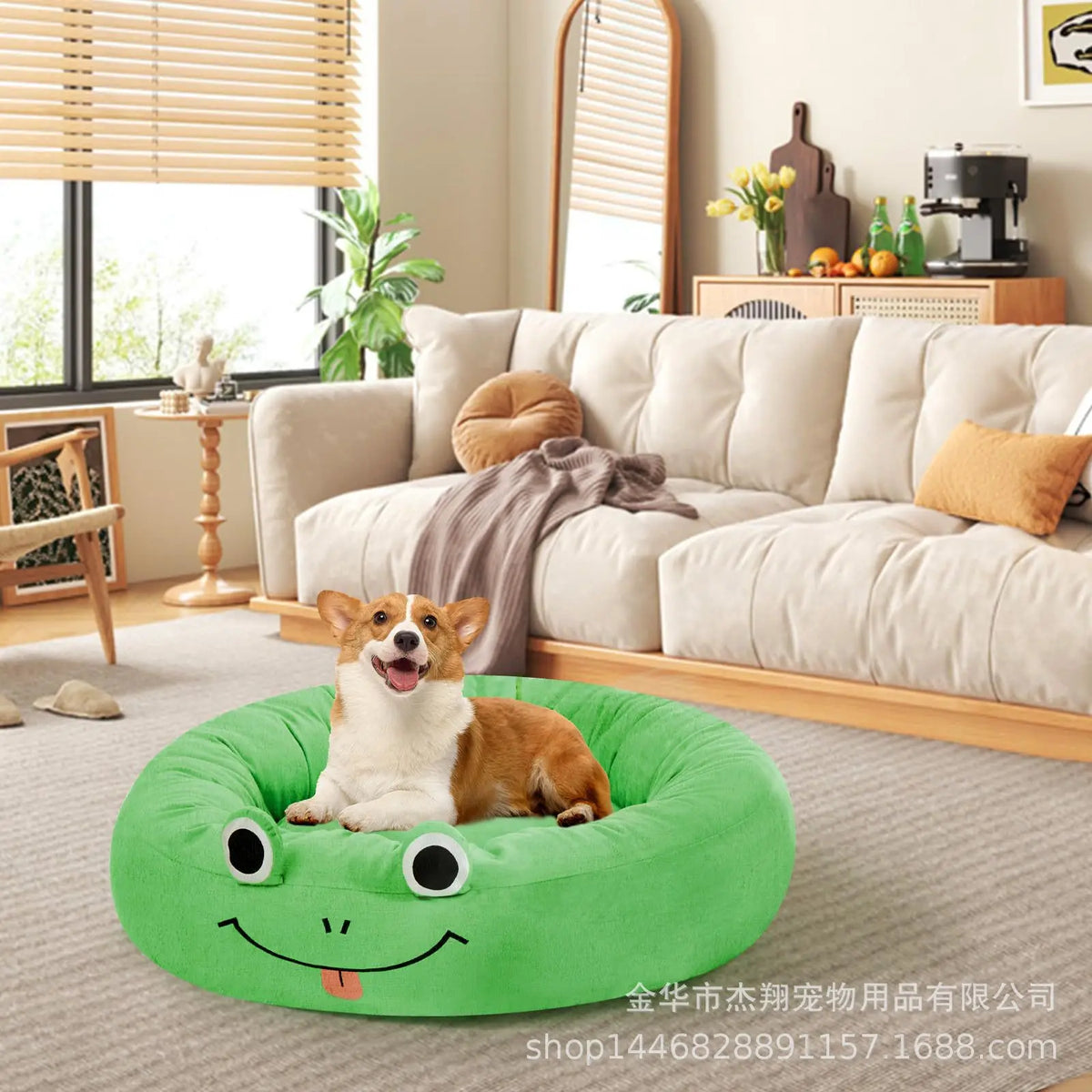 Frog octopus kennel dog bed medium small dog removable waterproof cover round nest plush pet mattress with non-slip