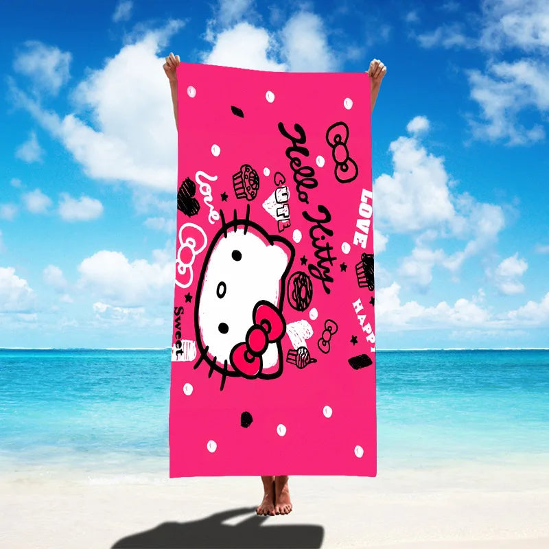Sanrio Hello Kitty Beach Towel Cartoon Style Microfiber Large Beach Towel Bath Towel Multifunctional Square Towel Beach Towel