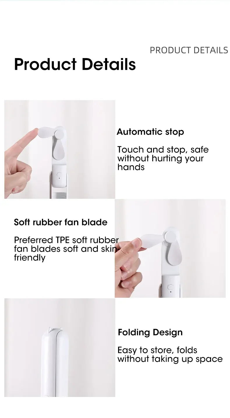 2000mAh Power Bank 3 Gears Portable Fan Super Mini Handheld Fan USB Rechargeable Fan Foldable Hand Held Small Pocket Fan