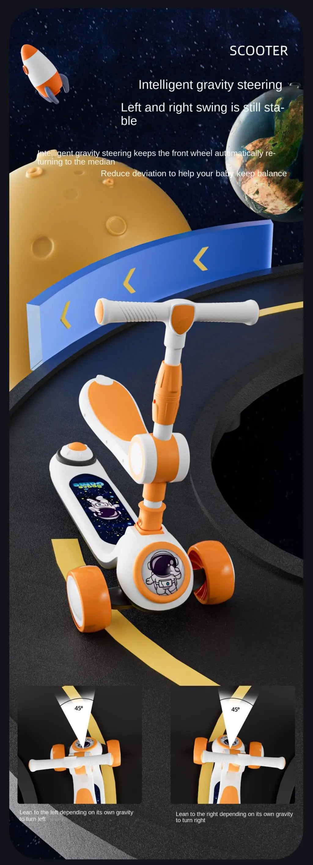 Cycling City Foldable Space Children's Scooter With Seat Push Handle Baby Toy Car Super Load-bearing Music Flash Wheel Scooter