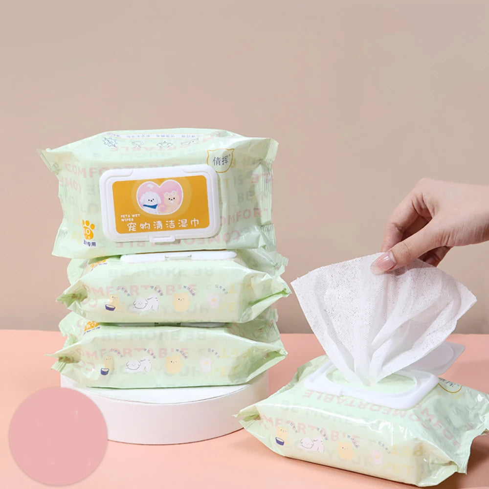 Hypoallergenic Pet Wipes for Cats & Dogs Tear Stain Remover No-Rinse Body Cleaning Deodorizing Wet Wipes 80-Ply