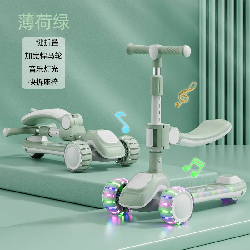 New Children's Scooter Multifunctional Toy Car for Boys and Girls with Guardrails Universal Wheels Five in One Children Scooter