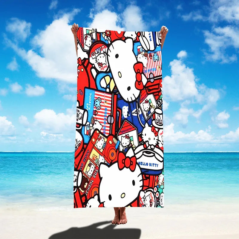 Sanrio Hello Kitty Beach Towel Cartoon Style Microfiber Large Beach Towel Bath Towel Multifunctional Square Towel Beach Towel