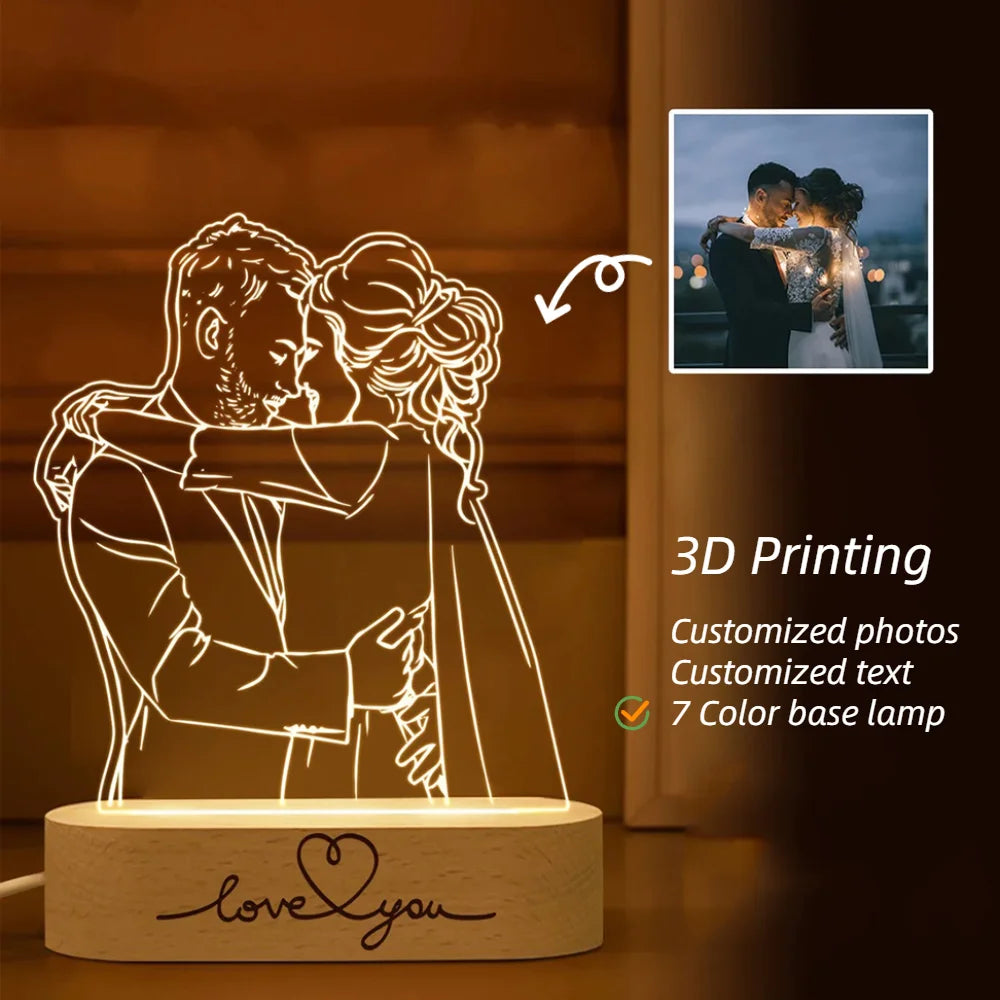 Dropshipp Personalized Gift 3D Photo Lamp Engraving Base Text Custom Valentine's Day Anniversary Birthday 3D Night Lights Lamp