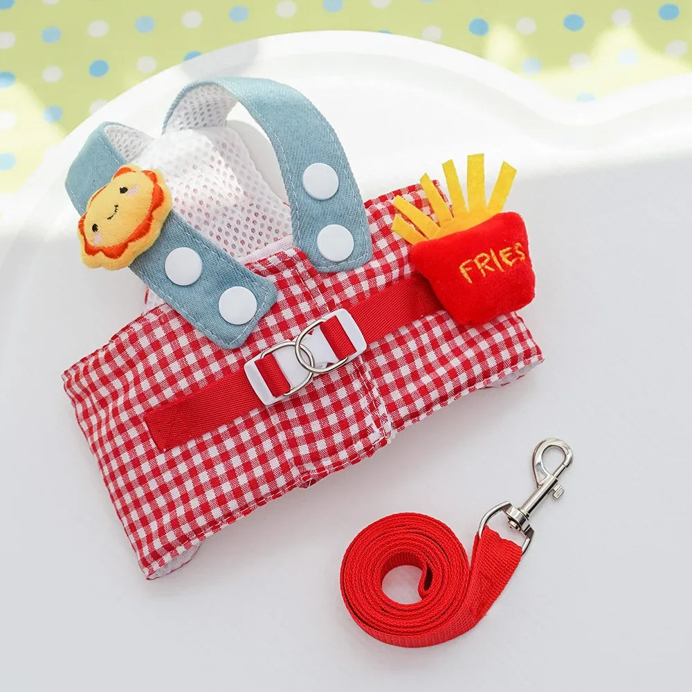 Cartoon Pet Harness Leash Sun Hat Set Cute Kitten Puppy Costume Cat Small Dogs Vest Harness Rope Cap 3pcs Outdoor Pet Supplies
