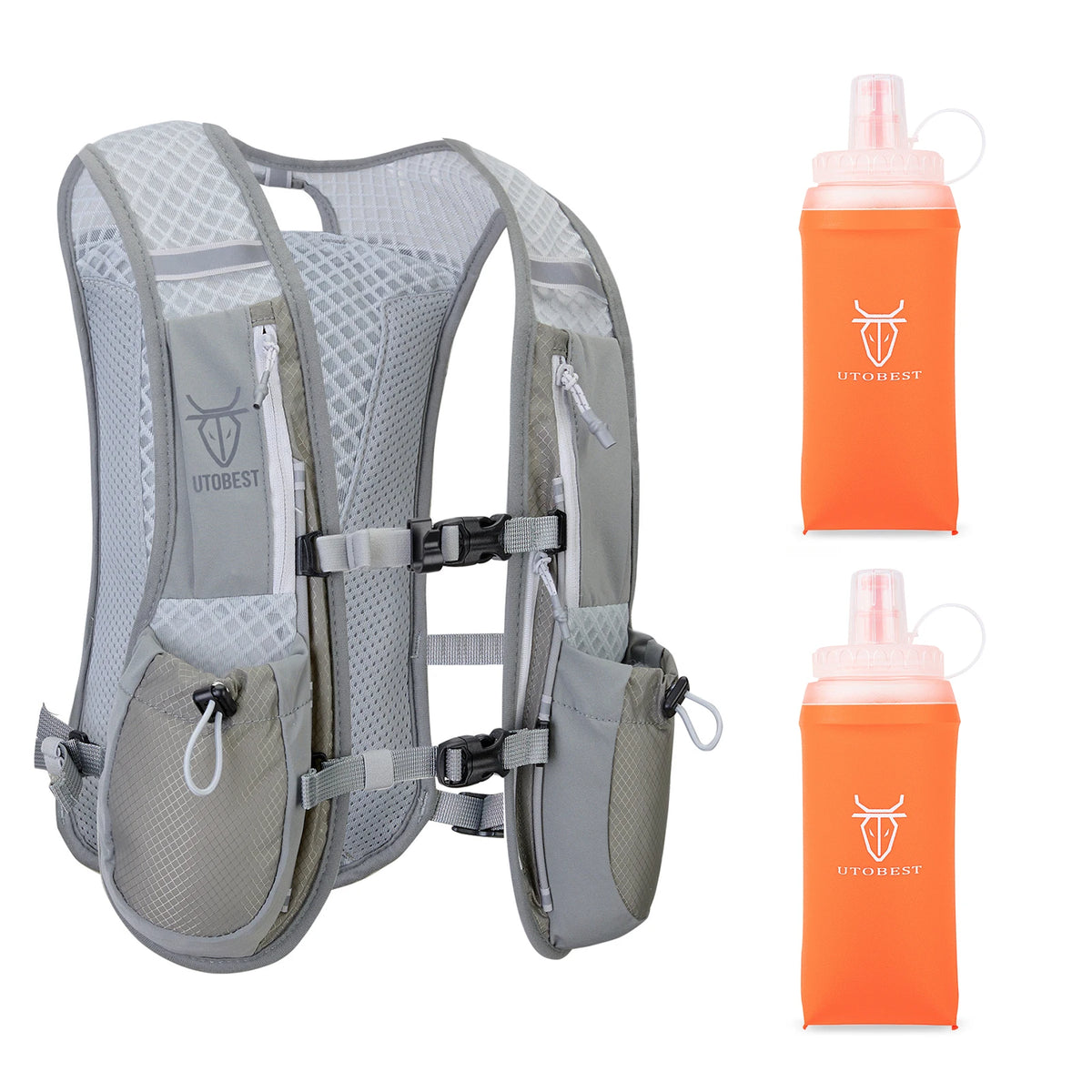 UTOBEST Running Hydration Vest 5L Lightweight Hydration Backpack with 2pcs 350ml Water Bottles for Bicycle Marathon Hiking