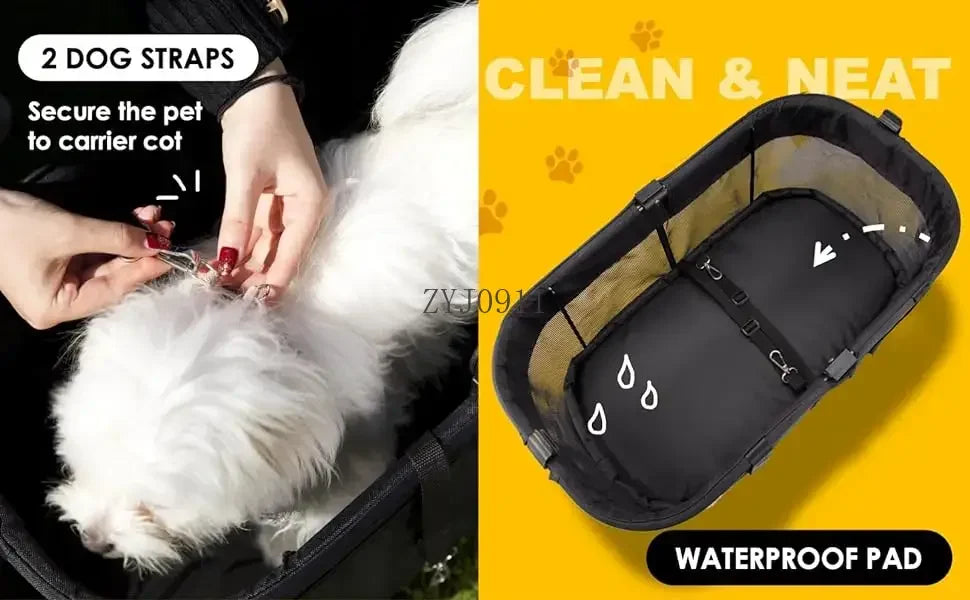 Folding 3-in-1 Dog Stroller with Removable Travel Carrier