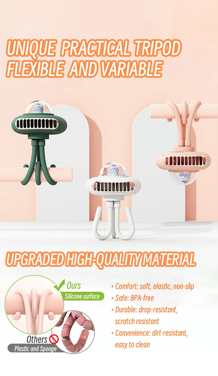 KINSCOTER Stroller Fan Portable Flexible Tripod Clip-on Fan 4 Speed Handheld Personal Fan For Car Seat Crib Bike Treadmill