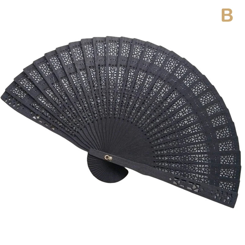 Fashion Wedding Hand Fragrant Party Carved Bamboo Folding Fan Chinese Wooden Fan Vintage Hollow Antiquity Folding Fan