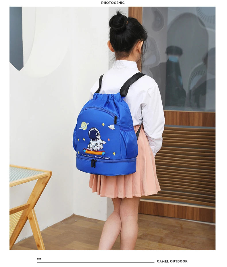 Kids Swimming Backpack Children Dry Wet Sports Gym Fitness Bag Waterproof Beach Shoulder Rucksack  Cartoon Travel Duffel Pack