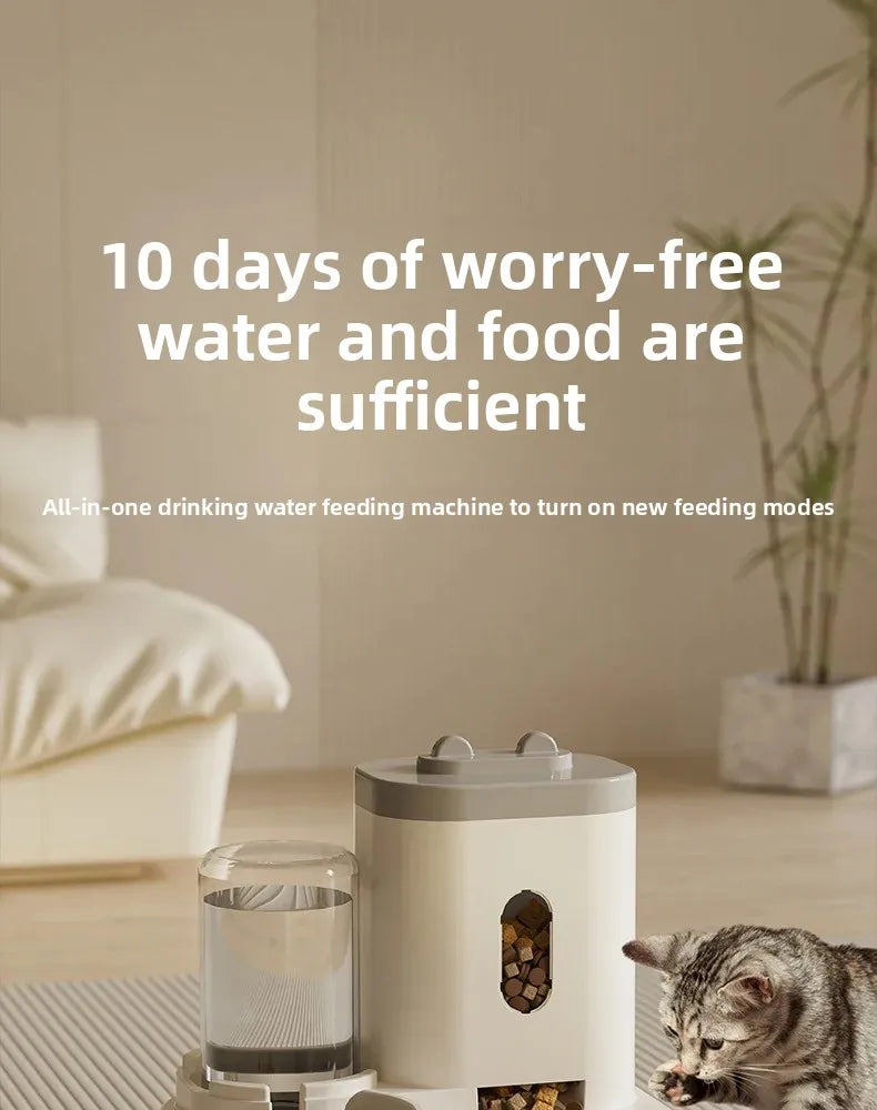 Automatic cat feeder with water dispenser, 5L large capacity pet food dispenser, intelligent timed dog bowl, BPA free